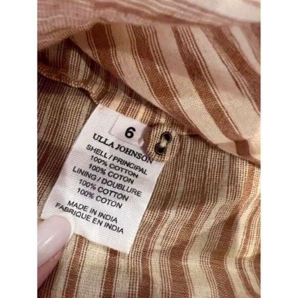 ULLA JOHNSON ‘FIORA’ beige STRIPED DRESS Size 6 - Picture 11 of 12